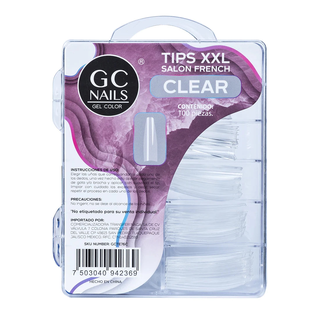Tips XXL Salon French E76 Transparente 100 Pzs GC Nails