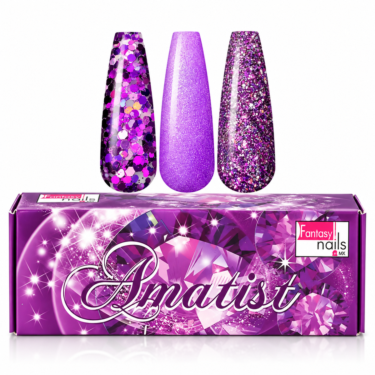 Coleccion Acrilicos 3 Pzs Amatist Fantasy Nails