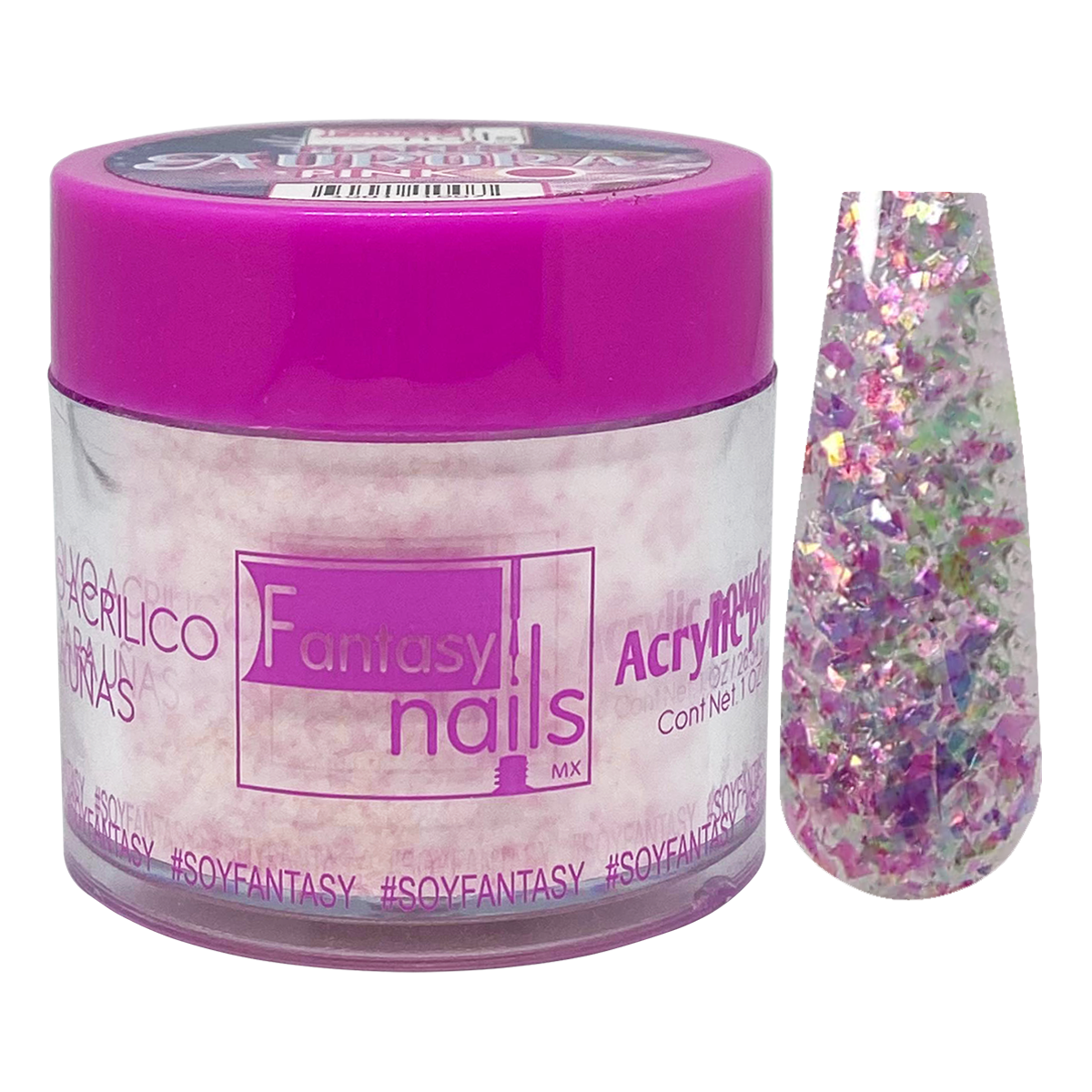 Acrilico Flake Aurora Pink 1 Oz Fantasy Nails