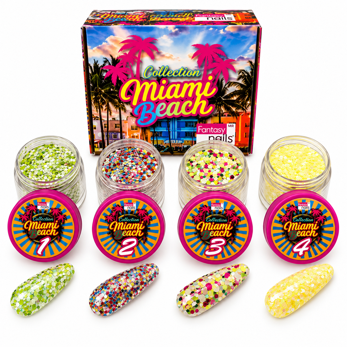 Coleccion Acrilicos 4 Pzs Miami Beach Fantasy Nails