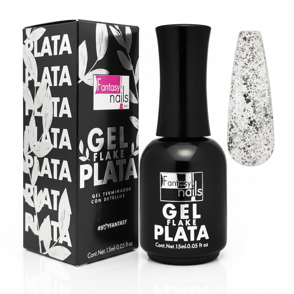 Gel Plata Flake Fantasy Nails