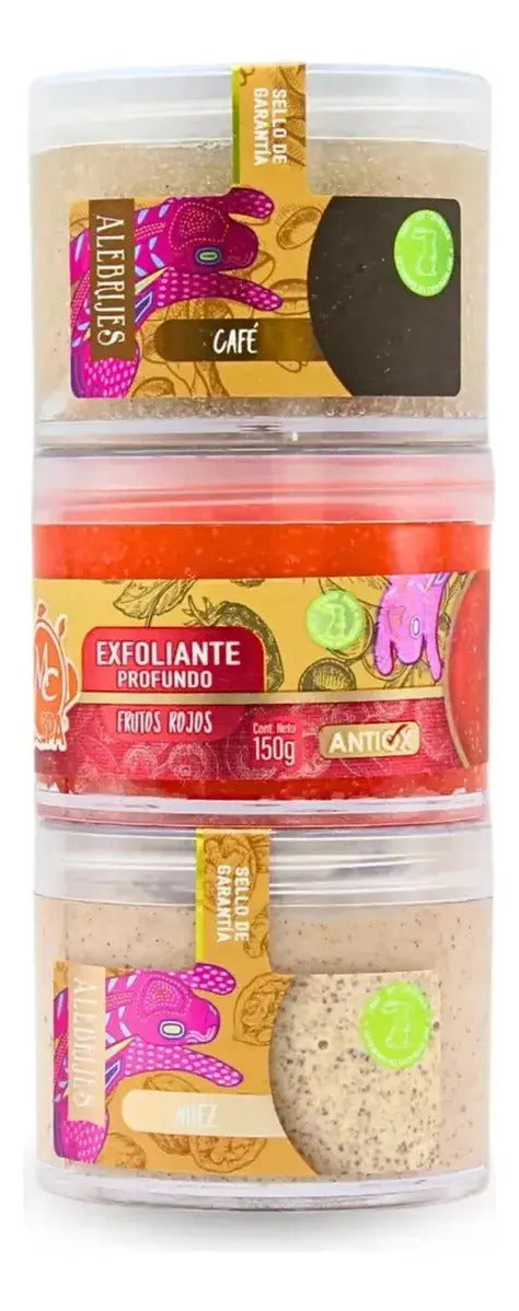 Kit 3 Pzs De Exfoliantes Para Manicure Y Pedicure 150 Gr C/U Nuez Cafe Y Frutos Rojos Mc Nails