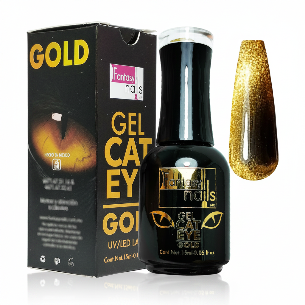 Gel Cat Eye Gold Fantasy Nails
