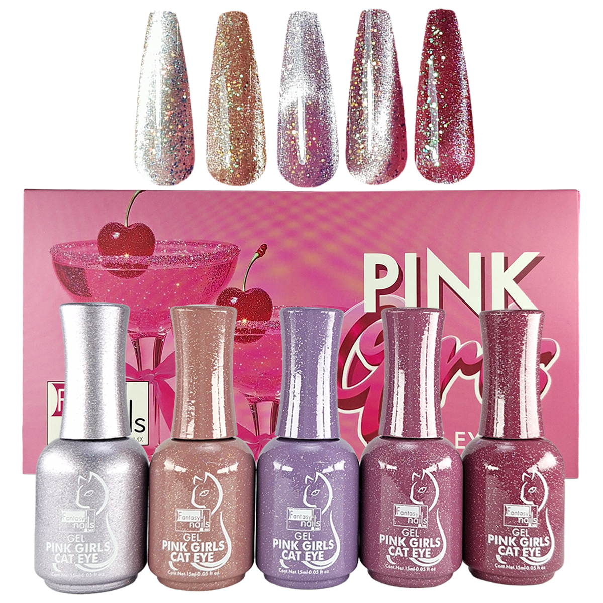 Coleccion Gel Pink Girls Cat Eye Fantasy Nails