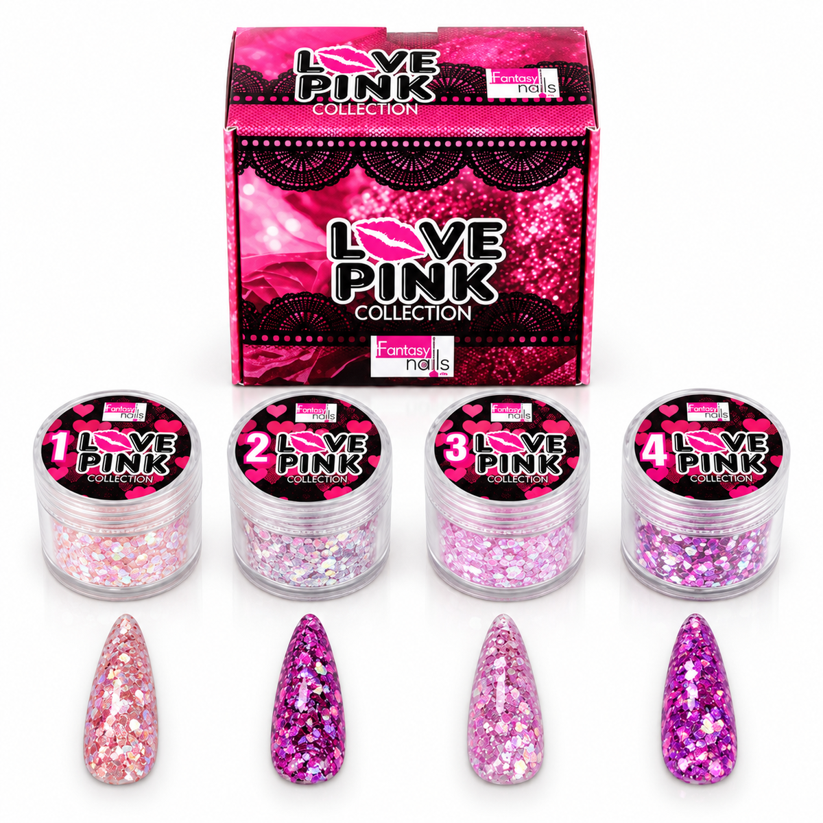 Coleccion Acrilicos 4 Pzs Love Pink Fantasy Nails