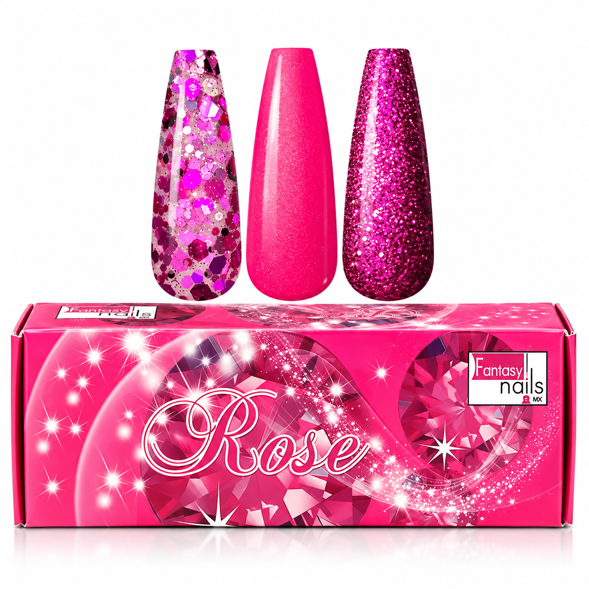 Coleccion Acrilicos 3 Pzs Rose Fantasy Nails